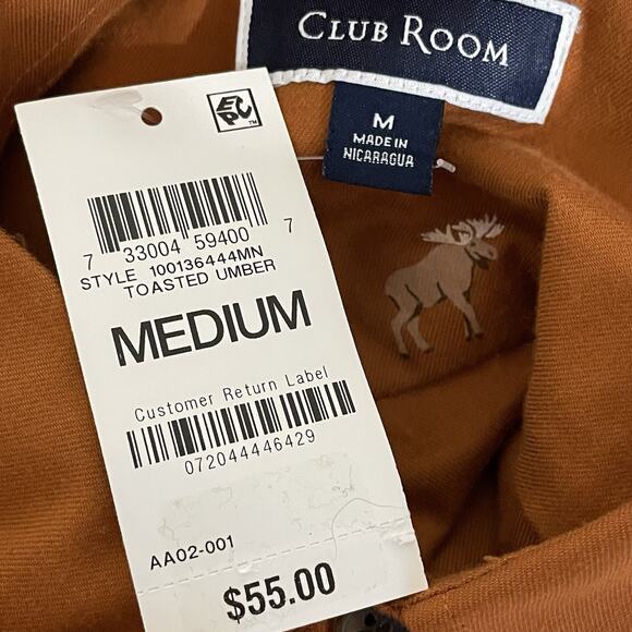 Club Room MOOSE PRINT Button Down Shirt Men’s M Toasted Umber Long Sleeve NEW - Picture 7 of 10